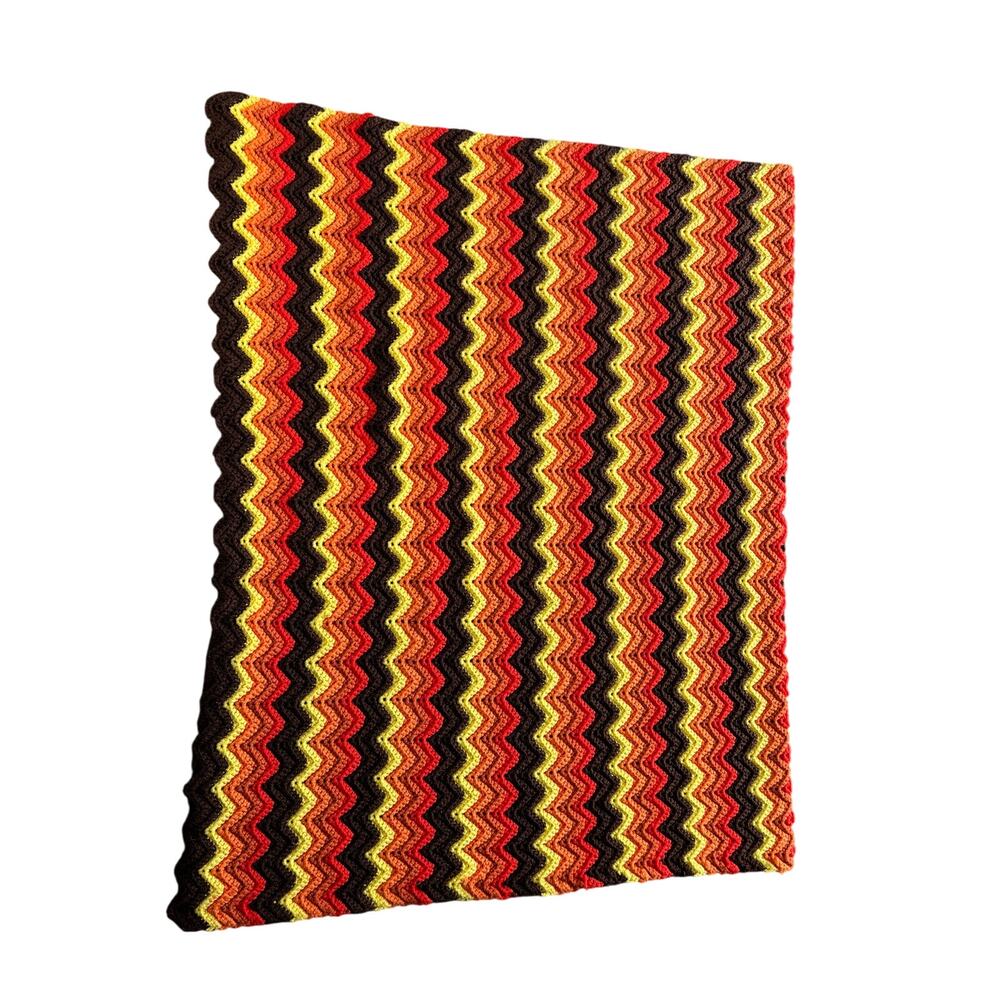 Vintage hand crocheted chevron design afghan/throw approximately 44” x 67”